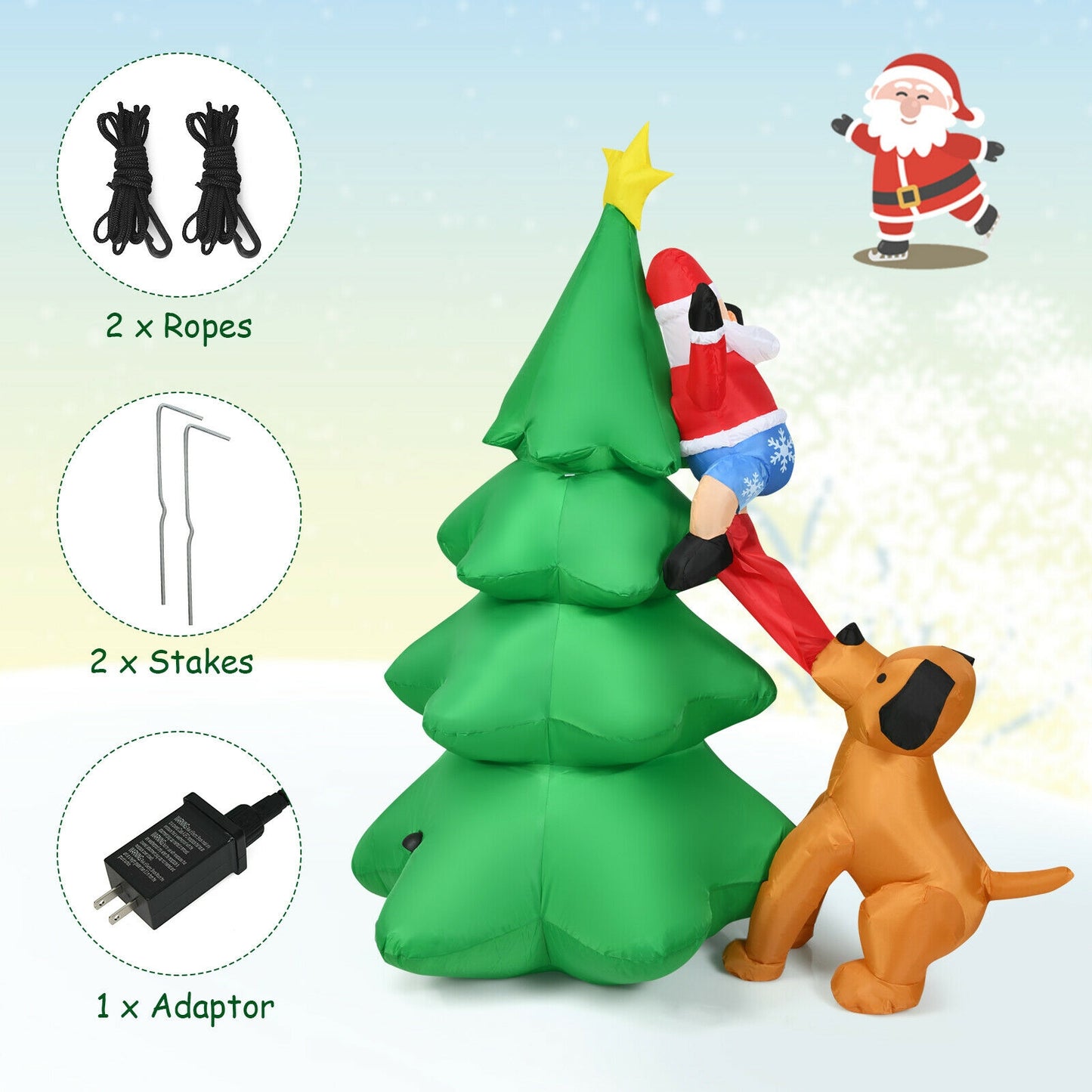 6.5 Feet Inflatable Christmas Tree, Santa Decor, LED Lights, Green