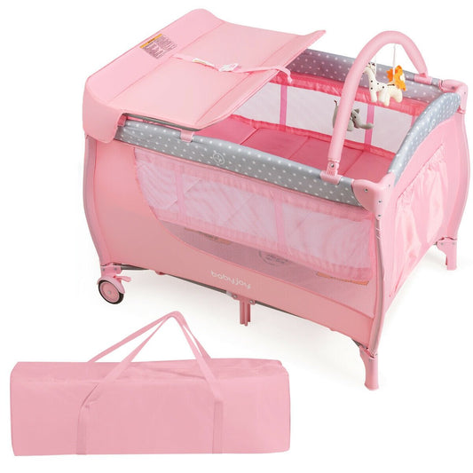 Foldable Safety  Baby Playard for Toddler Infant with Changing Station, Pink at Gallery Canada