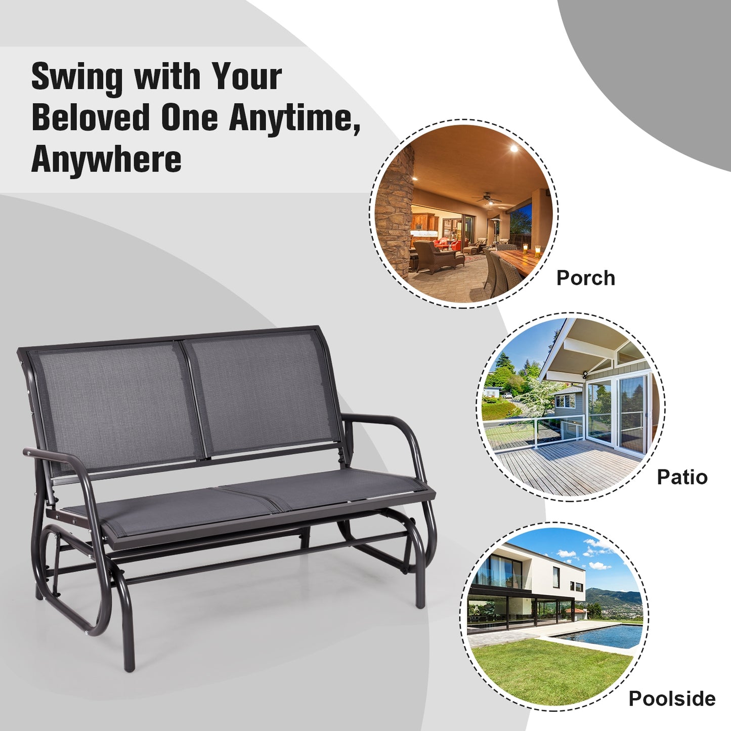 Swing Glider Chair 48 Inch Loveseat Rocker Lounge Backyard, Gray Patio Rocking Chairs & Gliders at Gallery Canada