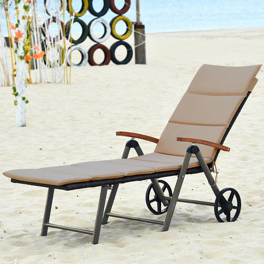 Outdoor Chaise Lounge Chair, Rattan Recliner, Brown Outdoor Chaise Lounges Brown at Gallery Canada