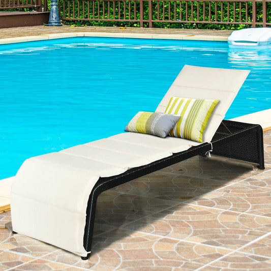 Adjustable Rattan Lounge Chair, With Cushions, White Outdoor Chaise Lounges White at Gallery Canada