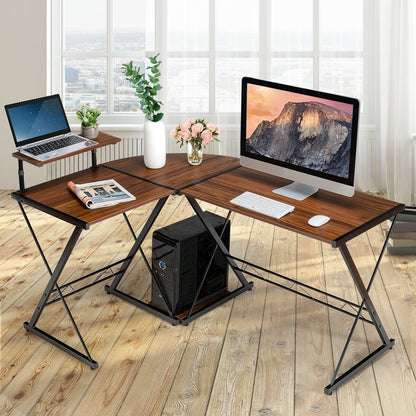 L-Shaped Computer Gaming Desk with Monitor Stand and Host Tray, Walnut at Gallery Canada