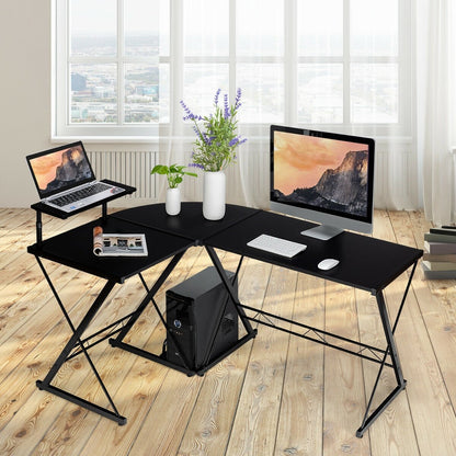 L-Shaped Computer Gaming Desk with Monitor Stand and Host Tray, Black at Gallery Canada
