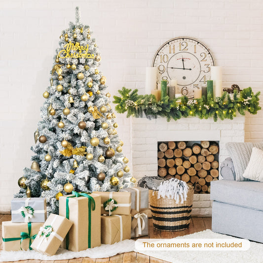 7.5 Feet Snow Flocked Hinged Artificial Christmas Tree, White Christmas Tree White at Gallery Canada