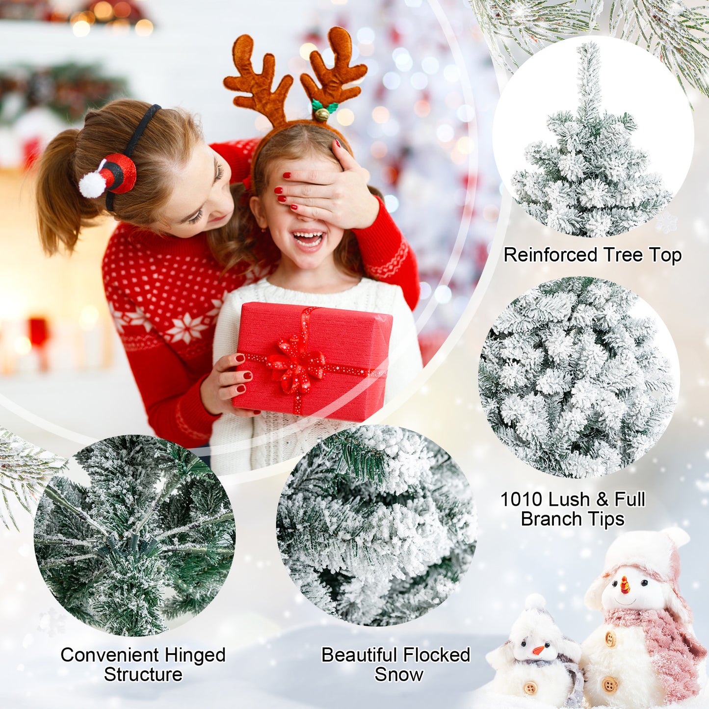 7.5 Feet Snow Flocked Hinged Artificial Christmas Tree, White Christmas Tree at Gallery Canada