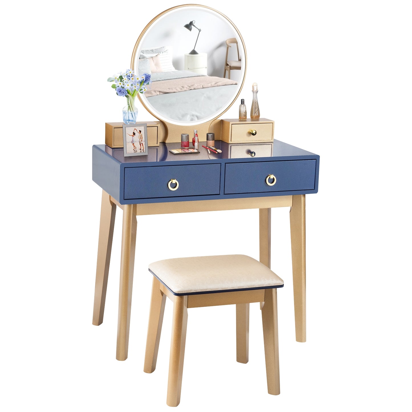 Makeup Vanity Table Set, 3 Color Lighting, Blue