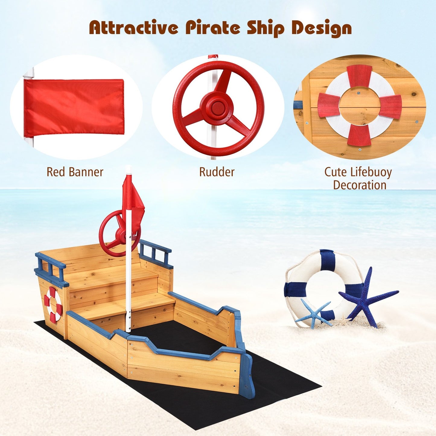Wooden Pirate Boat Wood Sandbox for Kids at Gallery Canada