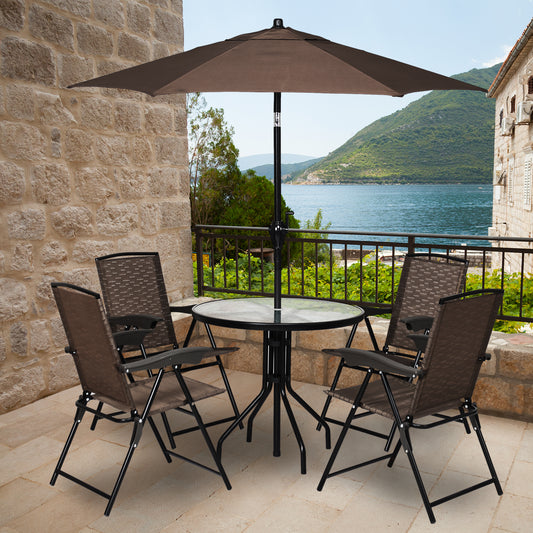 4 Folding Dining Chairs, Steel Armrests, Sling Back, Brown Patio Dining Chairs Brown at Gallery Canada