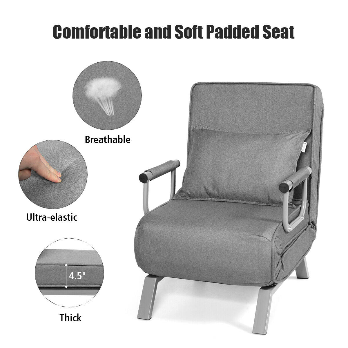 Folding 6 Position Sleeper Bed Armchair, Gray Accent Chairs at Gallery Canada