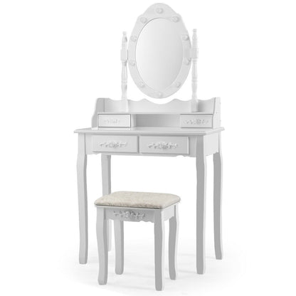 Vanity Table Set with Mirror and Soft Cushioned Stool, White at Gallery Canada