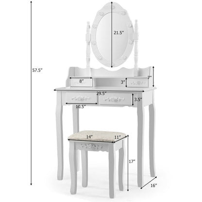 Vanity Table Set with Mirror and Soft Cushioned Stool, White at Gallery Canada