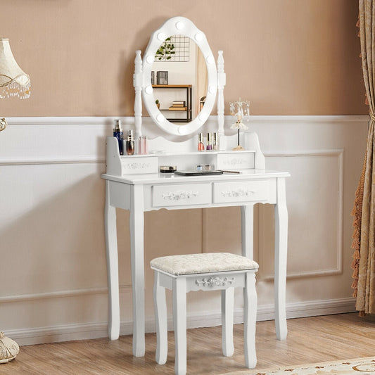 Makeup Vanity Dressing Table Set With Dimmable Bulbs, White Makeup Vanities White at Gallery Canada
