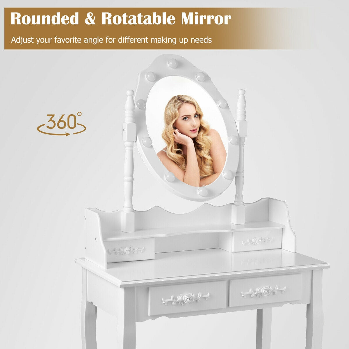 Makeup Vanity Dressing Table Set With Dimmable Bulbs, White Makeup Vanities at Gallery Canada