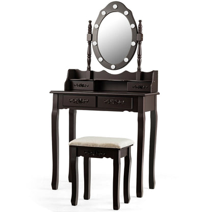 Vanity Table Set with Mirror and Soft Cushioned Stool, Coffee at Gallery Canada