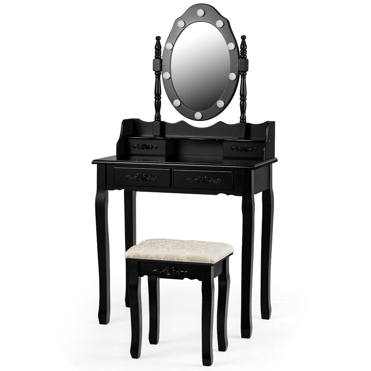 Vanity Table Set with Mirror and Soft Cushioned Stool, Black at Gallery Canada
