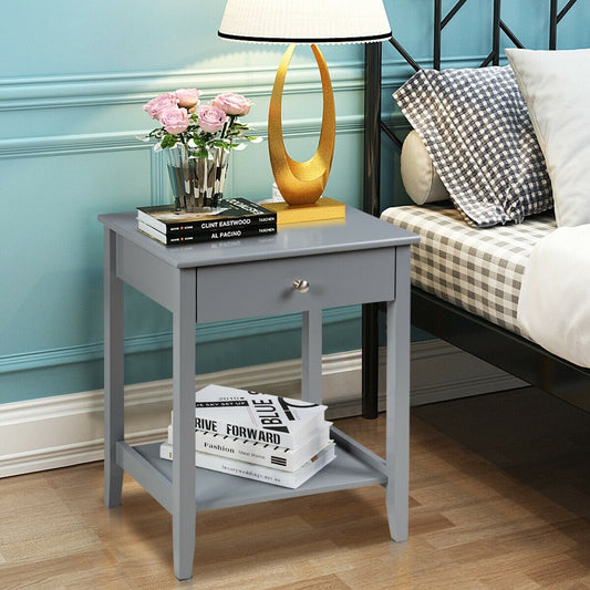 Wooden Bedside Sofa Table with Sliding Drawer, Gray Nightstands at Gallery Canada
