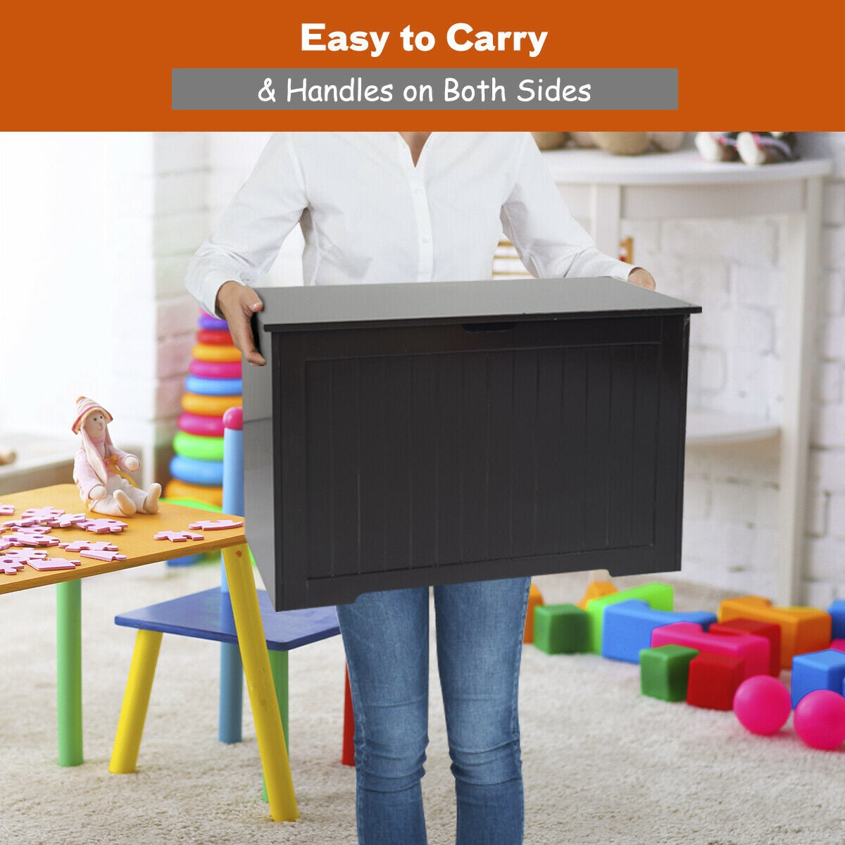 Wooden Toy Box Organizer With Flip-Top Lid, Brown Kids Storage at Gallery Canada