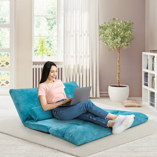 6-Position Adjustable Sleeper Lounge Couch with 2 Pillows, Blue Floor Chairs Blue at Gallery Canada