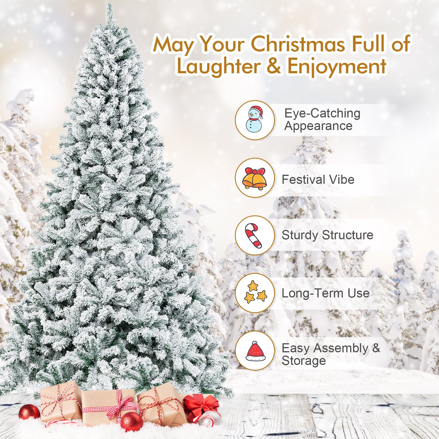 9 Feet Artificial Christmas Tree, Premium Snow Flocked Hinged, White Christmas Tree at Gallery Canada