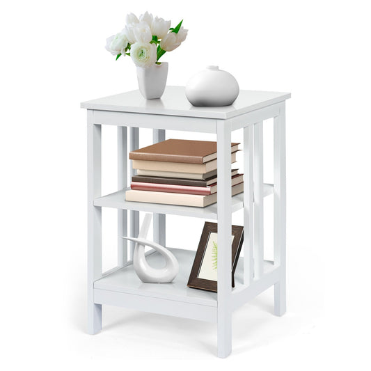 3-tier Side Table Nightstand with Stable Structure, White