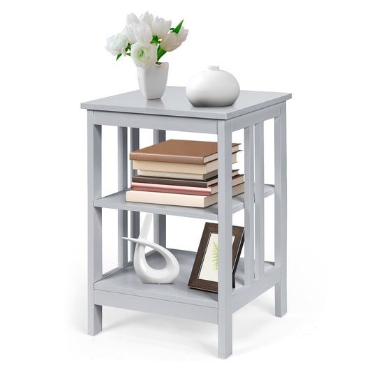 3-tier Side Table Nightstand with Stable Structure, Gray