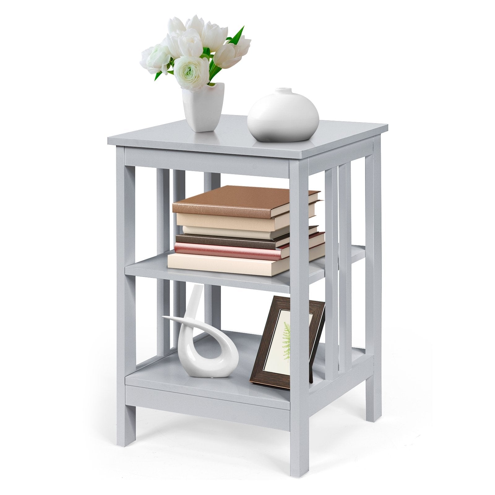 3-tier Side Table Nightstand with Stable Structure, Gray at Gallery Canada