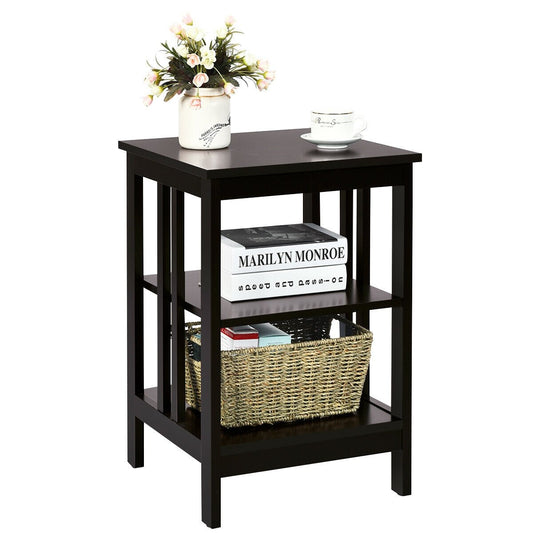 3-tier Side Table Nightstand with Stable Structure, Dark Brown