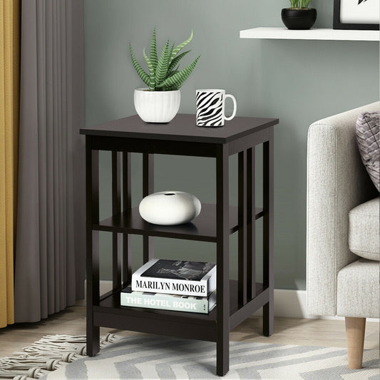 3-tier Side Table Nightstand with Stable Structure, Dark Brown