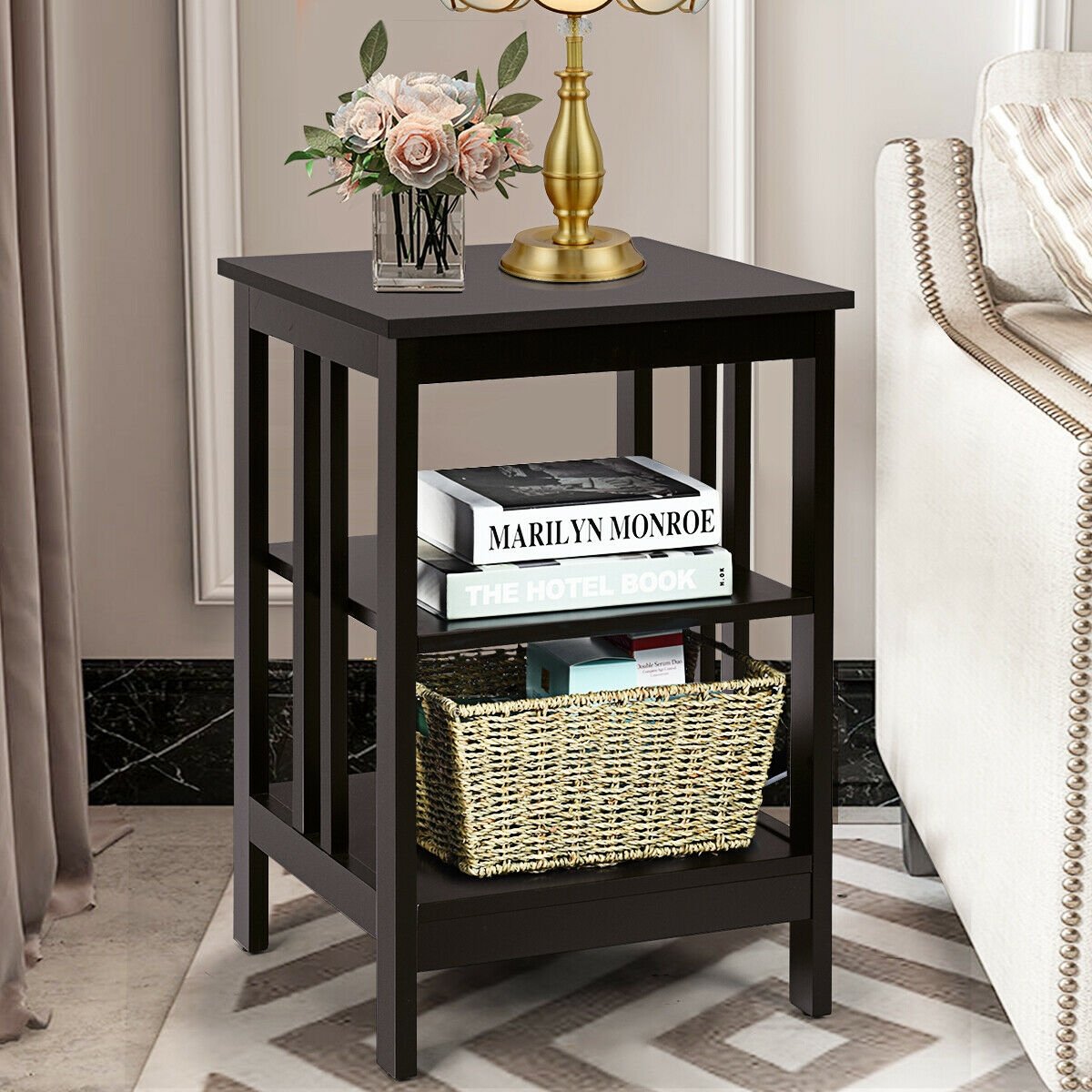 3-tier Side Table Nightstand with Stable Structure, Dark Brown at Gallery Canada