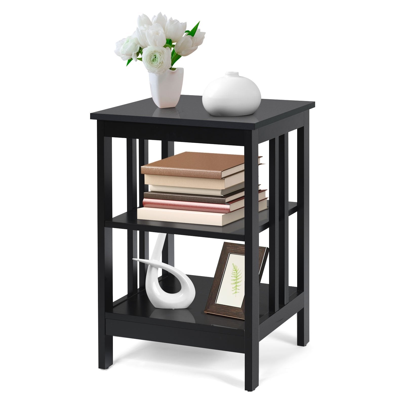3-tier Side Table Nightstand with Stable Structure, Black at Gallery Canada