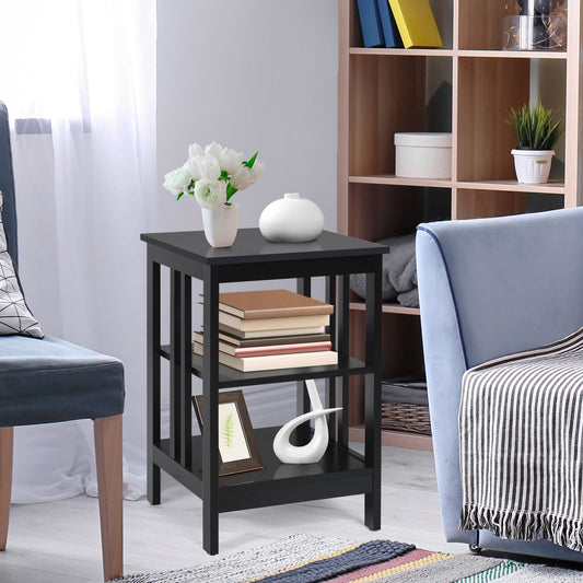 3-tier Side Table Nightstand with Stable Structure, Black Nightstands Black at Gallery Canada