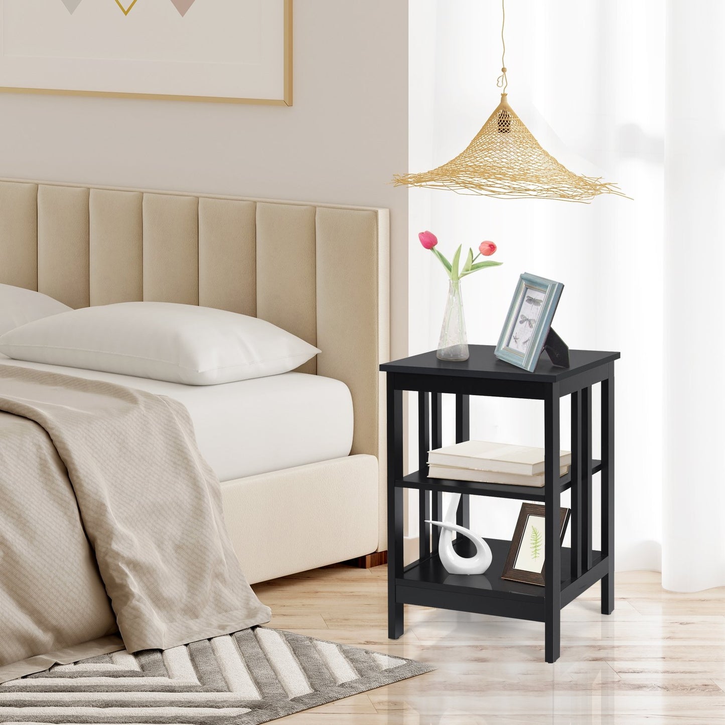 3-tier Side Table Nightstand with Stable Structure, Black at Gallery Canada