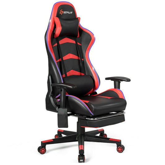 Massage LED Gaming Chair with Lumbar Support and Footrest, Red at Gallery Canada