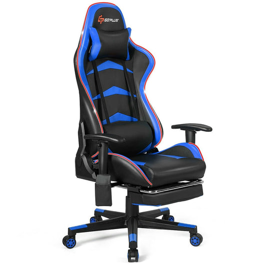 Massage LED Gaming Chair with Lumbar Support and Footrest, Blue at Gallery Canada