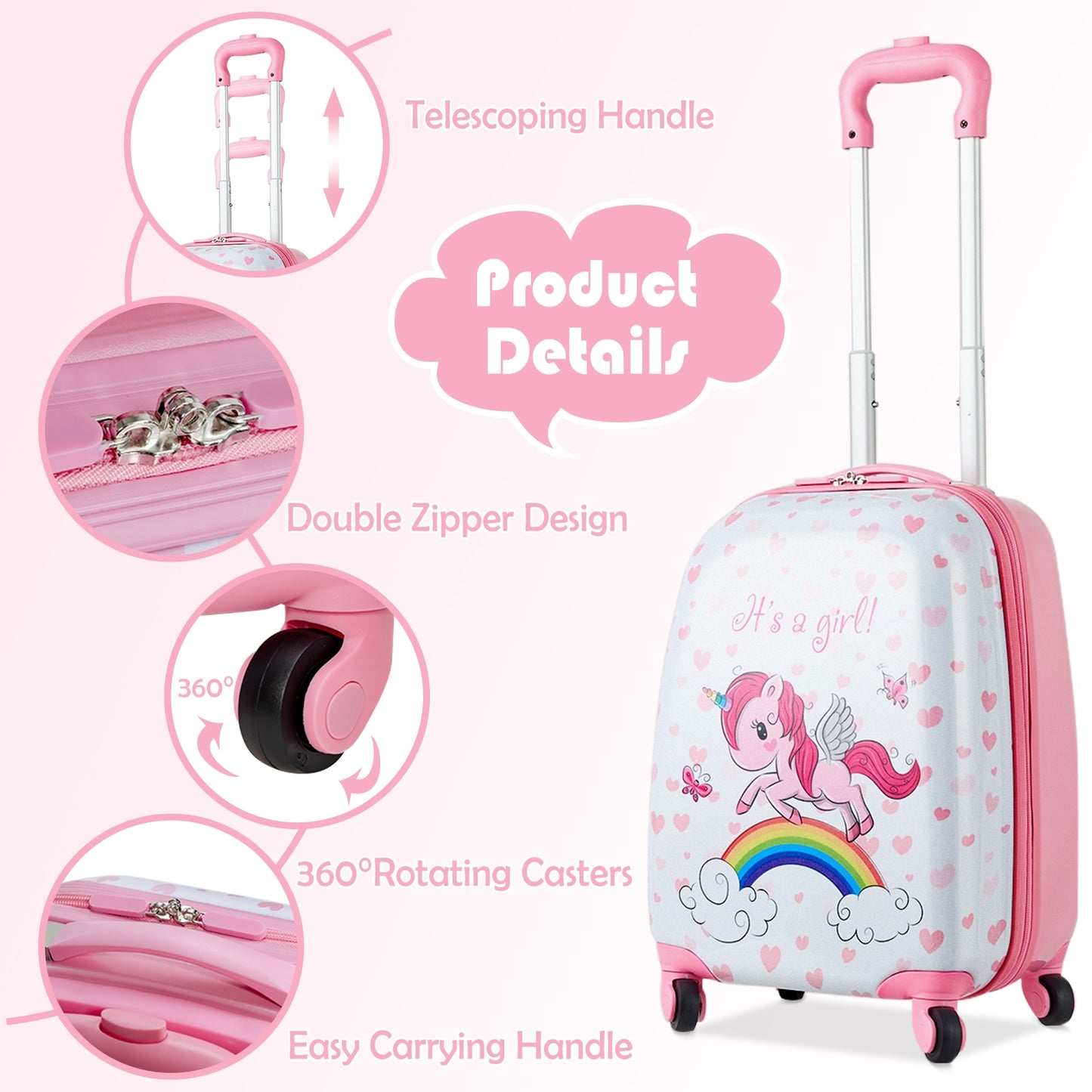 Kids Luggage Set, 12 Inch Backpack and 16 Inch Suitcase with Wheels, Pink Kids Luggage at Gallery Canada