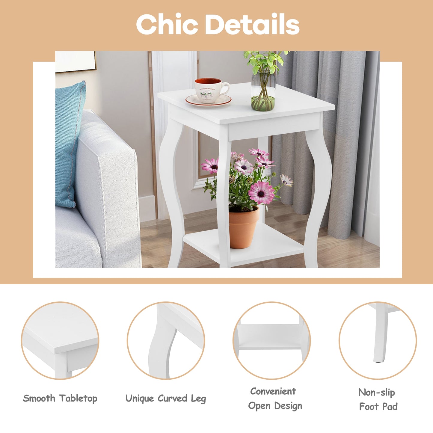 Ensemble de 2 tables d'appoint d'appoint avec étagère, blanc