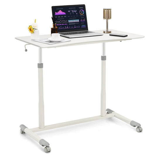 Height Adjustable Computer Desk Sit to Stand Rolling Table, White