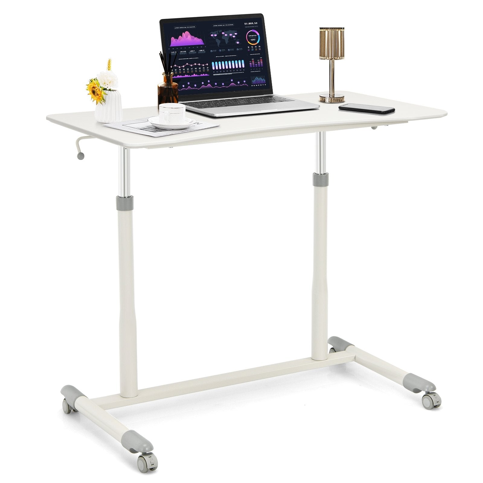 Height Adjustable Computer Desk Sit to Stand Rolling Table, White at Gallery Canada