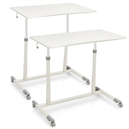 Height Adjustable Computer Desk Sit to Stand Rolling Table, White at Gallery Canada