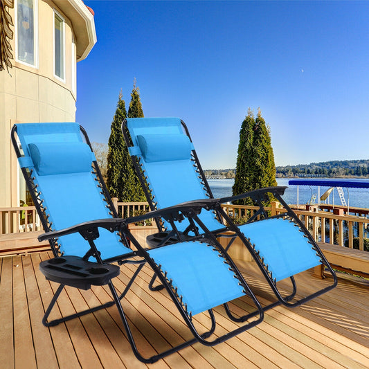 2 Pieces Folding Lounge Chair with Zero Gravity, Light Blue Beach & Lawn Chairs Light Blue at Gallery Canada