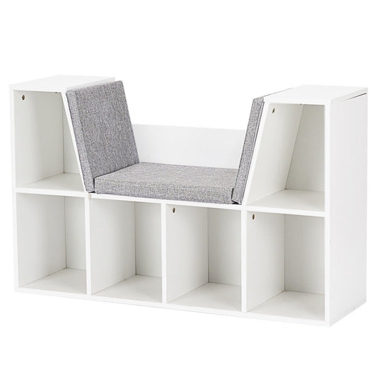 6-Cubby Kid Storage Bookcase Cushioned Reading Nook, White at Gallery Canada