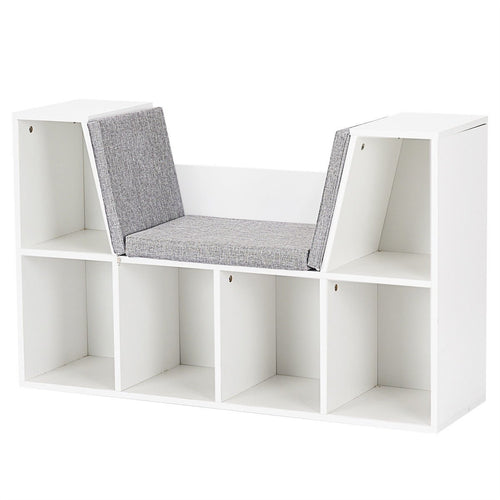6-Cubby Kid Storage Bookcase Cushioned Reading Nook, White