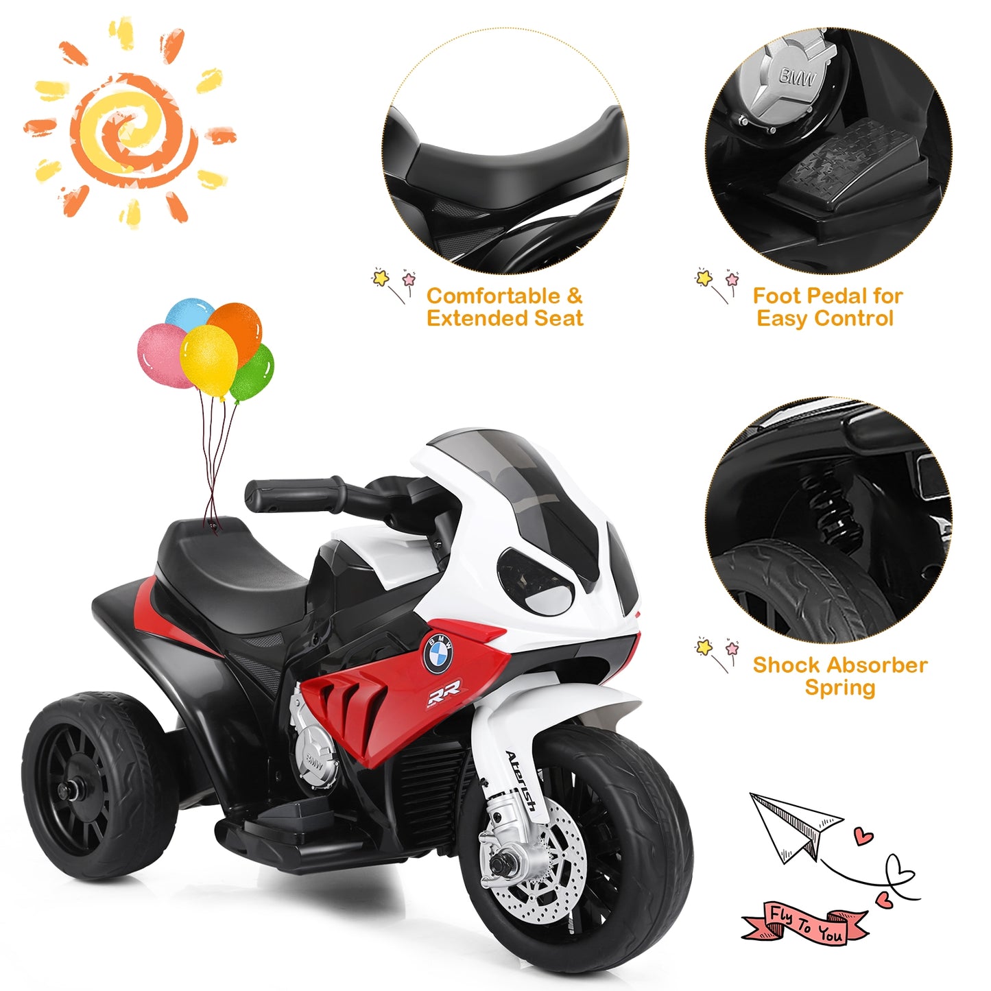 6V Kids 3 Wheel Electric Motorcycle, Red
