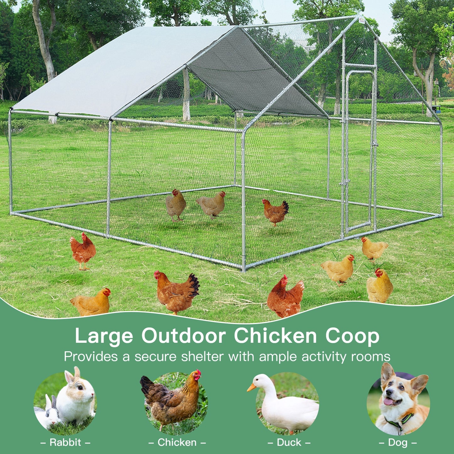 13 x 13 Feet Walk-in Chicken Coop with Waterproof Cover for Outdoor Backyard Farm, White Chicken Coops at Gallery Canada