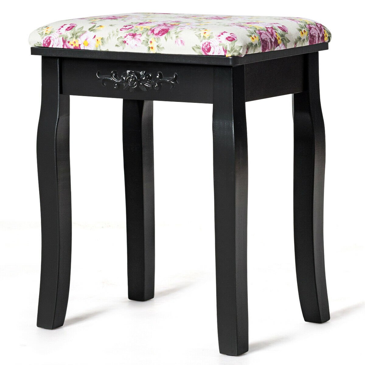Vanity Wood Dressing Stool Padded Piano Seat with Rose Cushion, Black at Gallery Canada