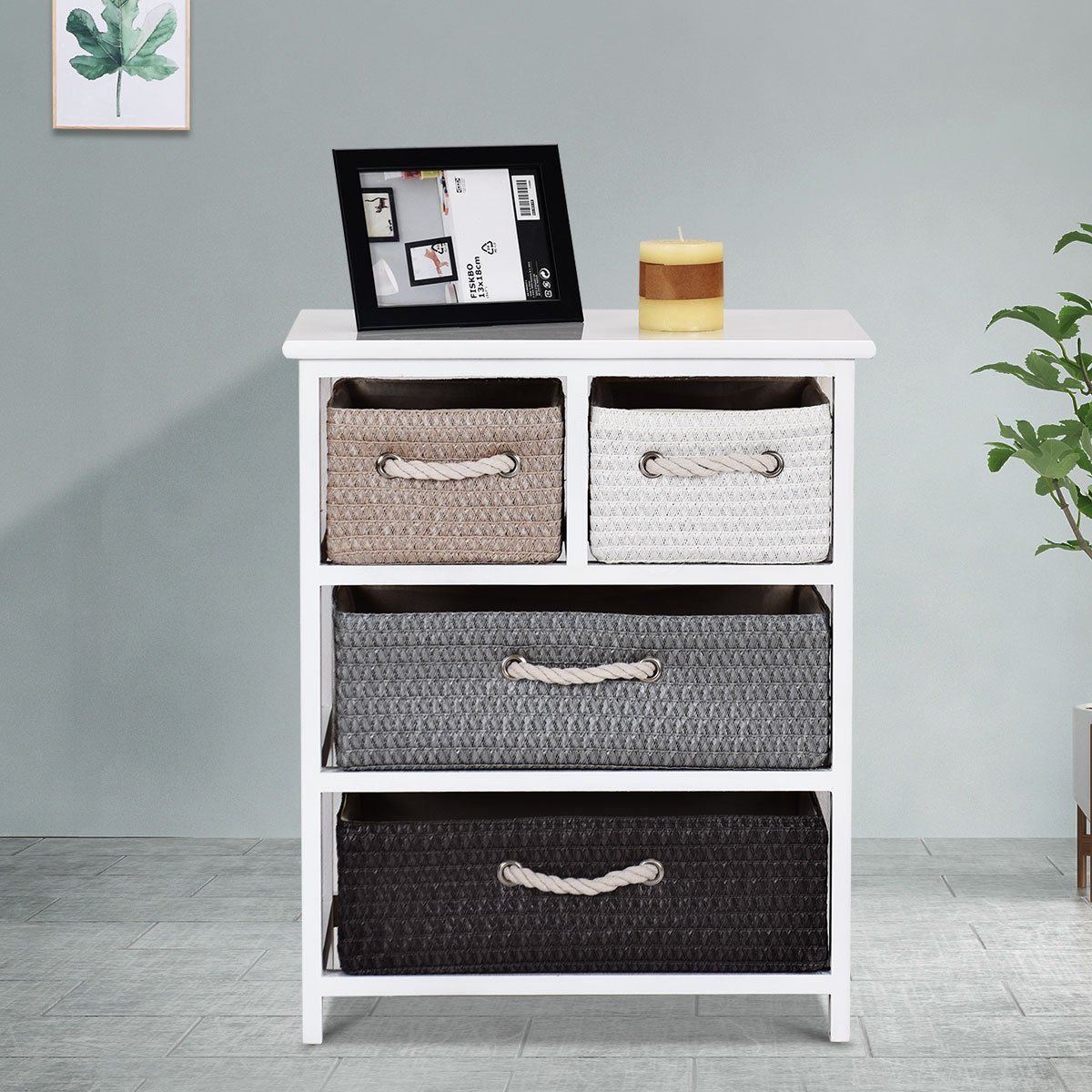 Storage Drawer Nightstand Woven Basket Cabinet Bedside Table, Multicolor at Gallery Canada