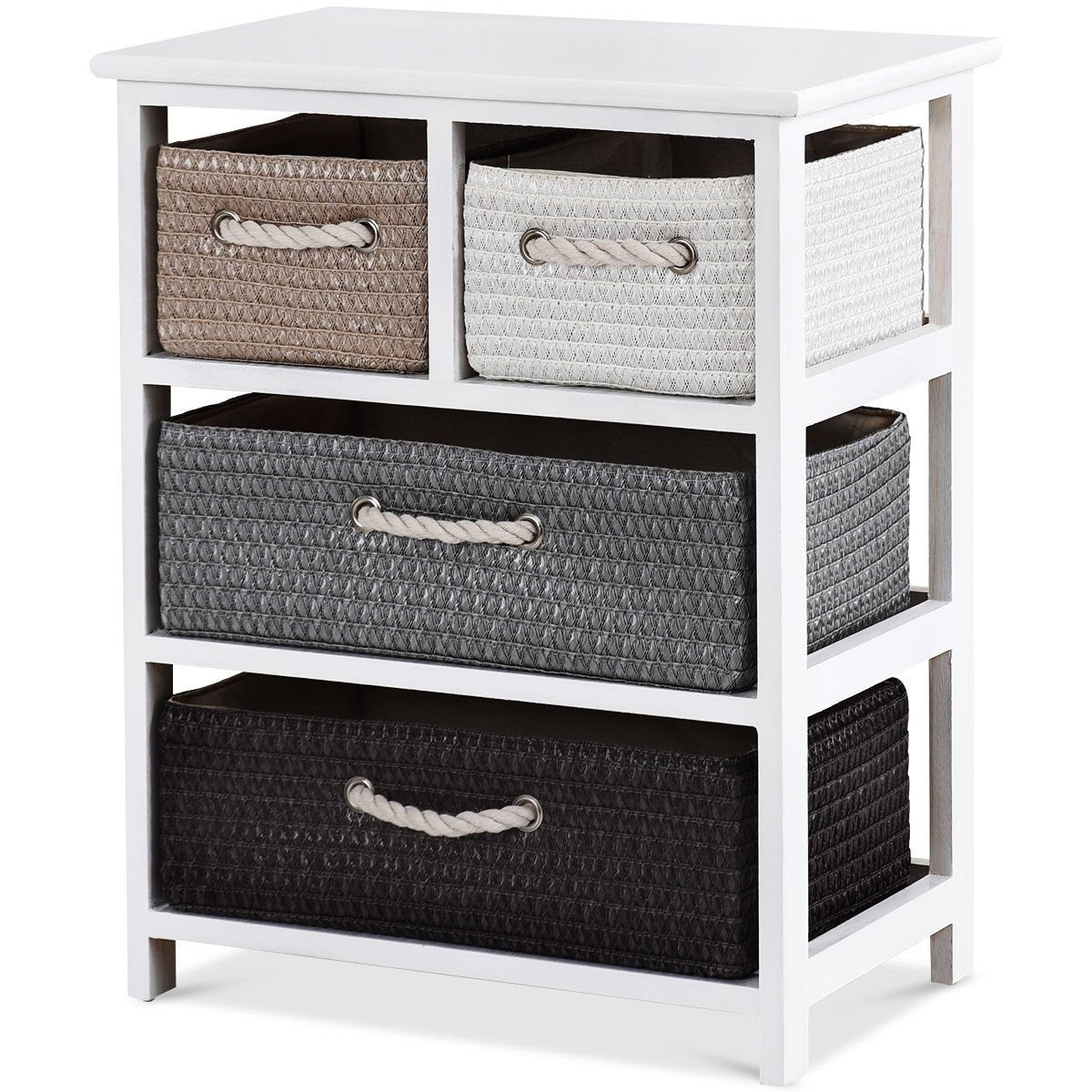 Storage Drawer Nightstand Woven Basket Cabinet Bedside Table, Multicolor at Gallery Canada