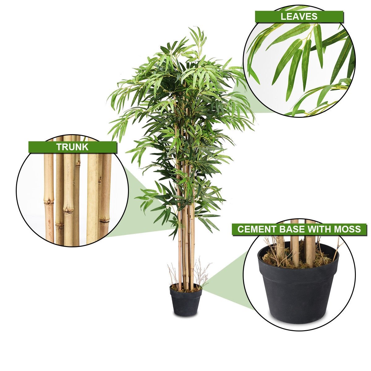 5-Feet Artificial Bamboo Silk Tree Indoor-Outdoor Decorative Planter, Green at Gallery Canada