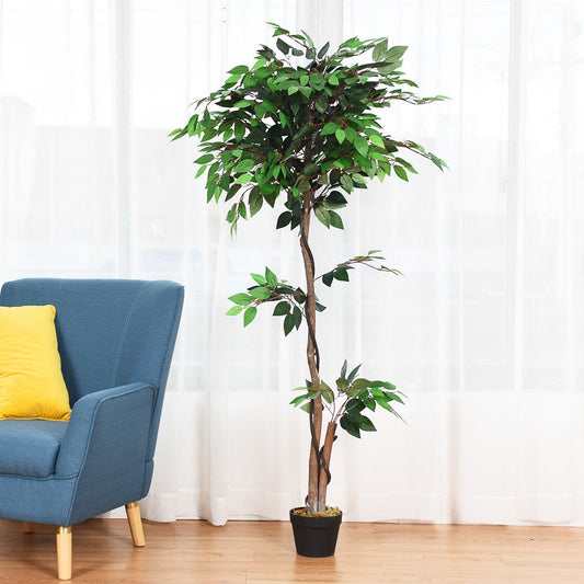 5.5 Feet Artificial Ficus Silk Tree, Wood Trunks, Green Faux Plants Green at Gallery Canada