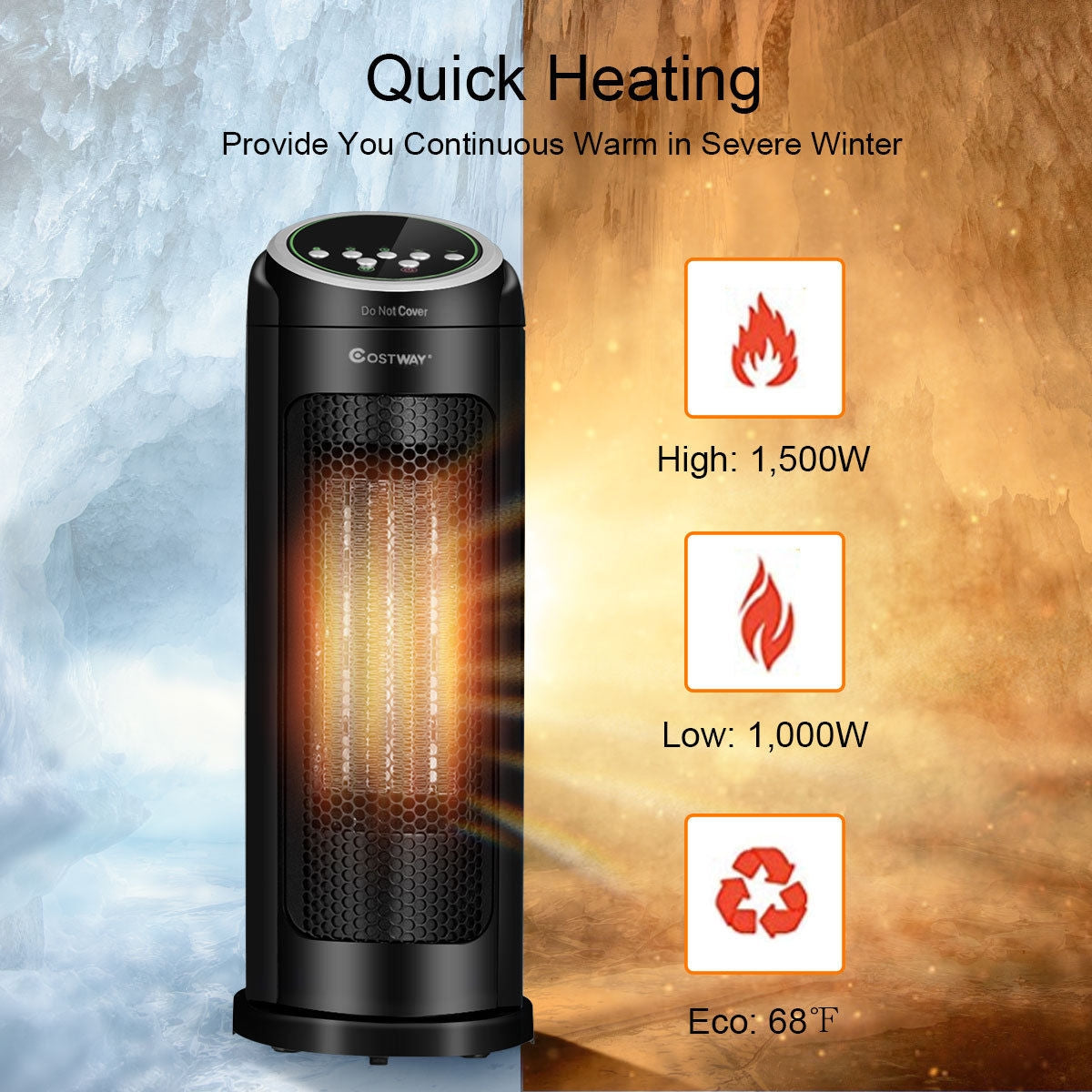 1500 W LED Portable Oscillating PTC Ceramic Space Heater, Black Space Heaters at Gallery Canada